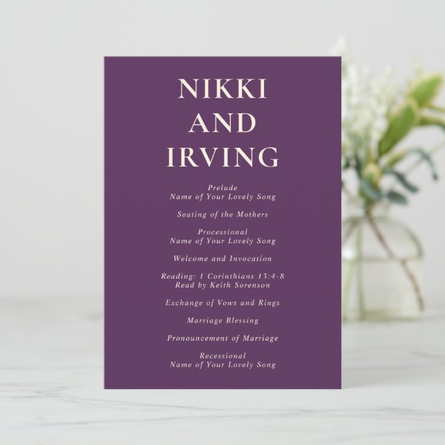 Programa Casamento Simples Moderno Roxo Ousado (Em pé/Frente)