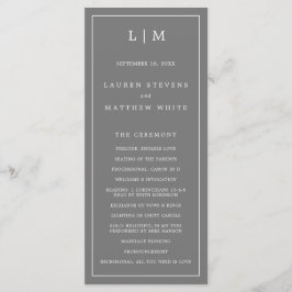 Programa Casamento Simples Monograma Cinza Escuro Elegante