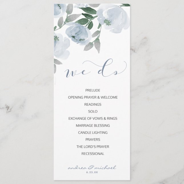 Programa Casamento Soft Romântico Aquarela Azul Cinza Empoe (Frente)