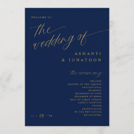 Programa Casamento Soft Romântico Azul Escuro e Dourado