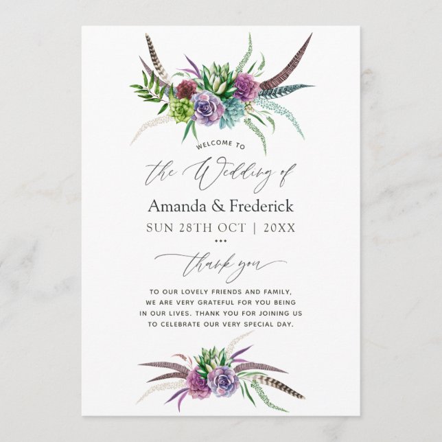 Programa Casamento Suculento de Mystical Boho Watercolor (Frente)
