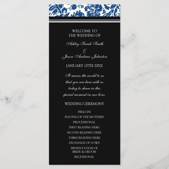 Programa Casamento tema damasco azul preto (Frente)