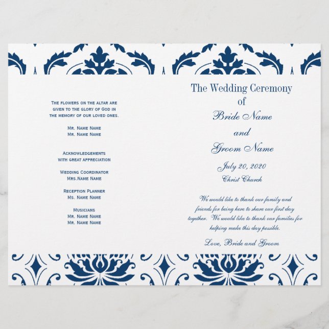 Programa Casamento tema damasco Blue Vintage (Frente)