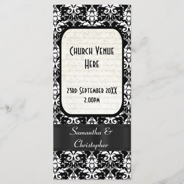 Programa casamento tema damasco preto e branco (Frente)