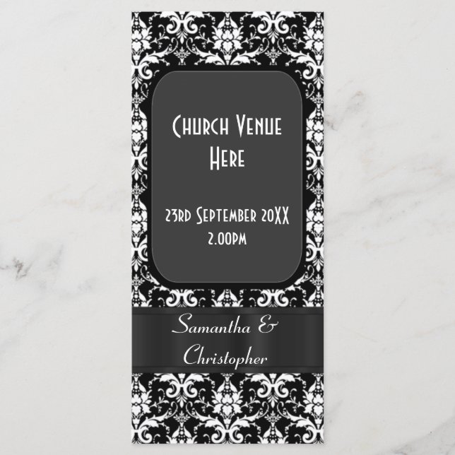 Programa casamento tema damasco preto e branco (Frente)