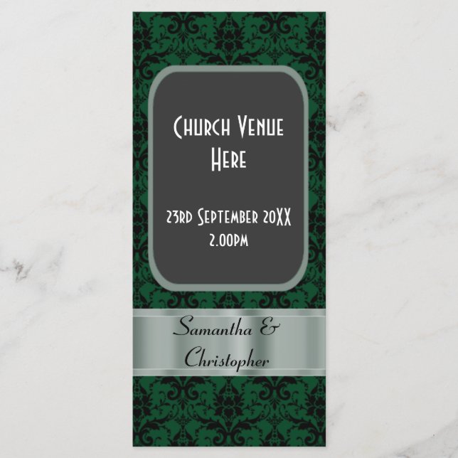 Programa casamento tema damasco preto e verde (Frente)