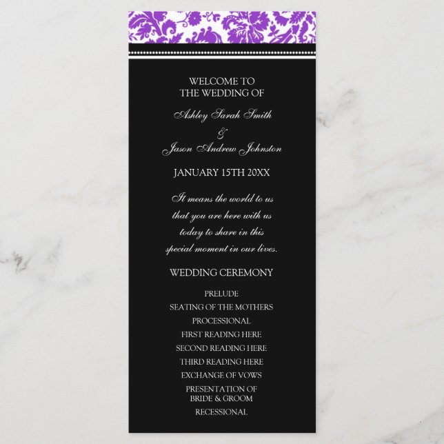 Programa Casamento tema damasco preto roxo (Frente)