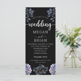 Programa Casamento Tipografia Clássica Floral Preto Sombrio