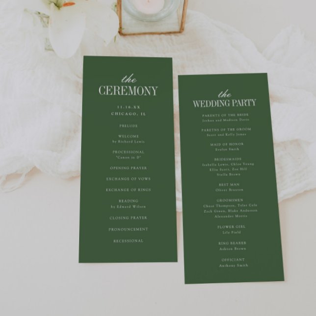 Programa Casamento Tipografia Moderna Elegante Verde Oliva  (Criador carregado)
