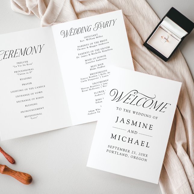 Programa Casamento Tipografia Preta Moderna e Elegante (Criador carregado)
