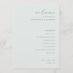 Programa Casamento Tipográfico Sofisticado de Hortelã