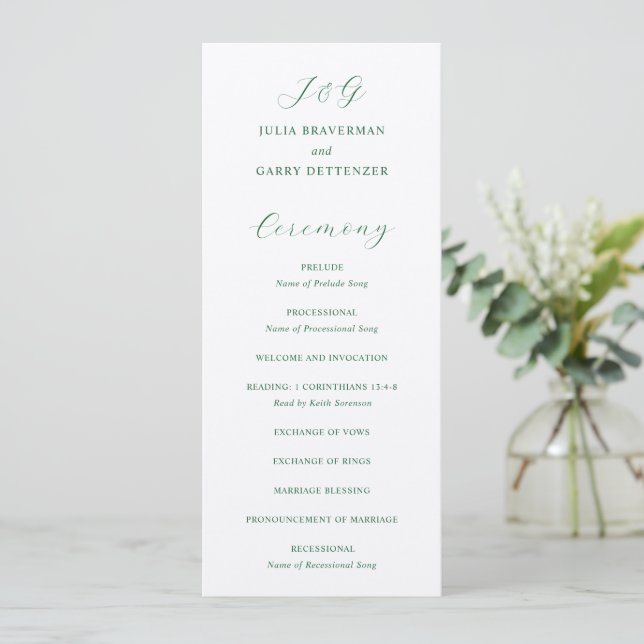Programa Casamento Tradicional Verde Esmeralda Elegante (Em pé/Frente)