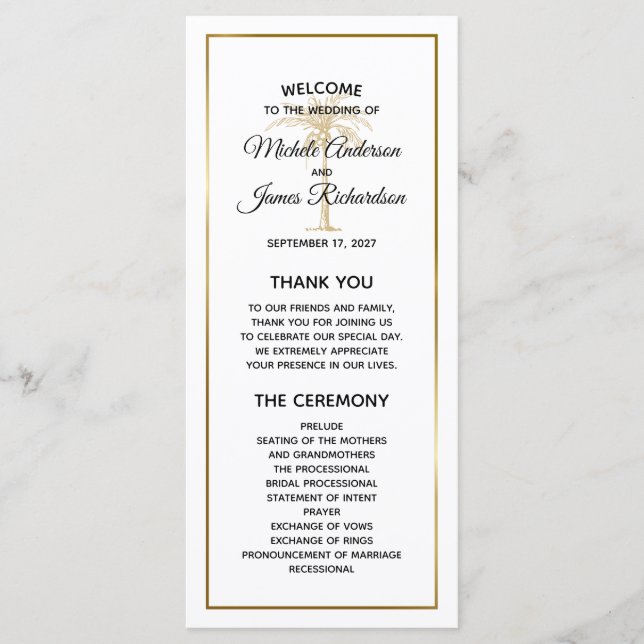 Programa Casamento Tropical com Palmeira de Ouro Elegante (Frente)
