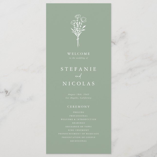 Programa Casamento Verde Oliva Botânicos Minimalistas Boho (Frente)