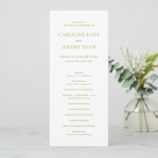 Programa Casamento Verde Vibrante Limpo e Elegante (Em pé/Frente)