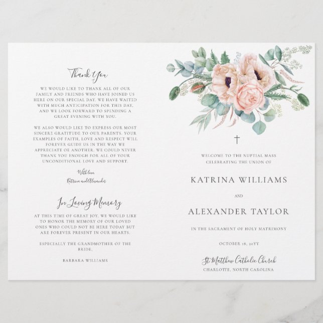 Programa Católico de Cerimônia de Casamento Katrin (Frente)