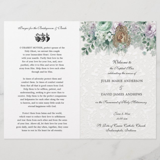 Programa Católico Elegante de Casamento Tradiciona (Frente)
