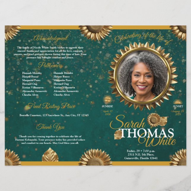 Programa Celebración de la Vida de Oro y Verde (Frente)