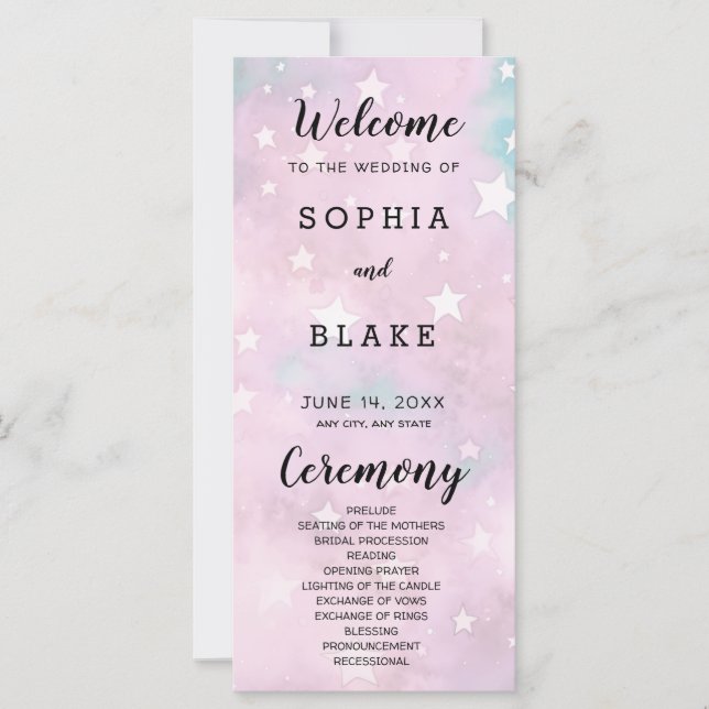 Programa Celestial de Casamento de Estrelas Rosa e (Frente)