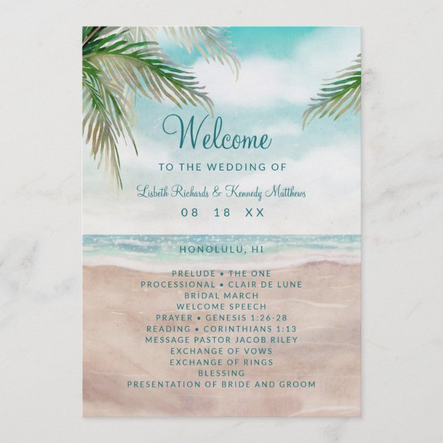 Programa Cena de Casamento Cerimônia de Praia Pintada Ilha  (Frente)