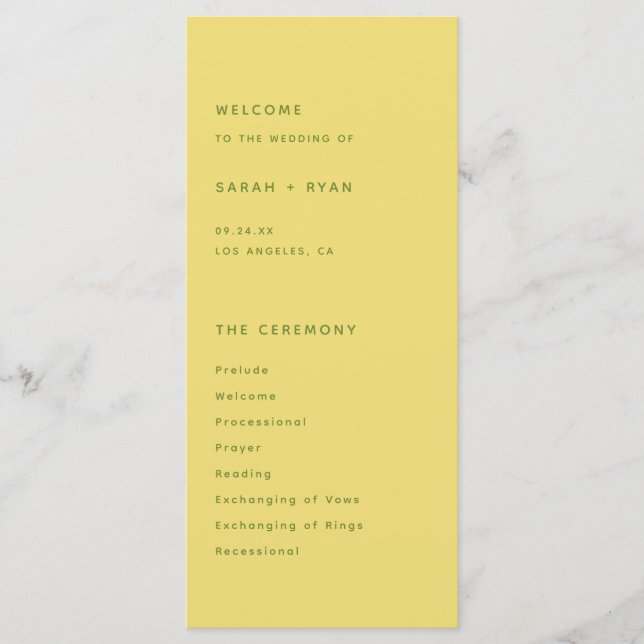 Programa Cerimônia de Casamento Amarelo Limão Simplista Mod (Frente)