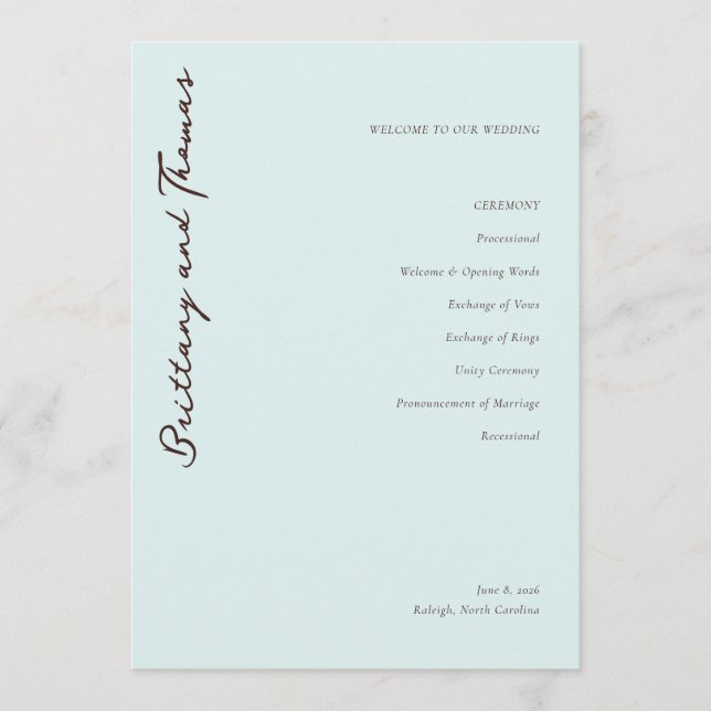 Programa Cerimônia de Casamento Azul Sereno (Frente)