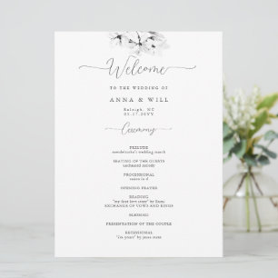 Programa Cerimônia de Casamento Branco Negro da Magnolia Mo