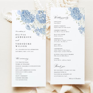 Programa Cerimônia de Casamento com Aquarela Azul Empoeirad