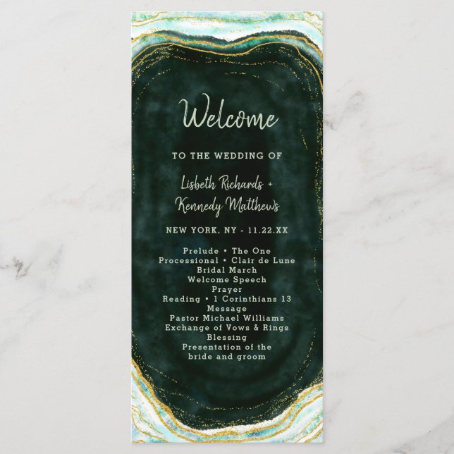 Programa Cerimônia de Casamento com Mármore de Ágata Verde  (Frente)