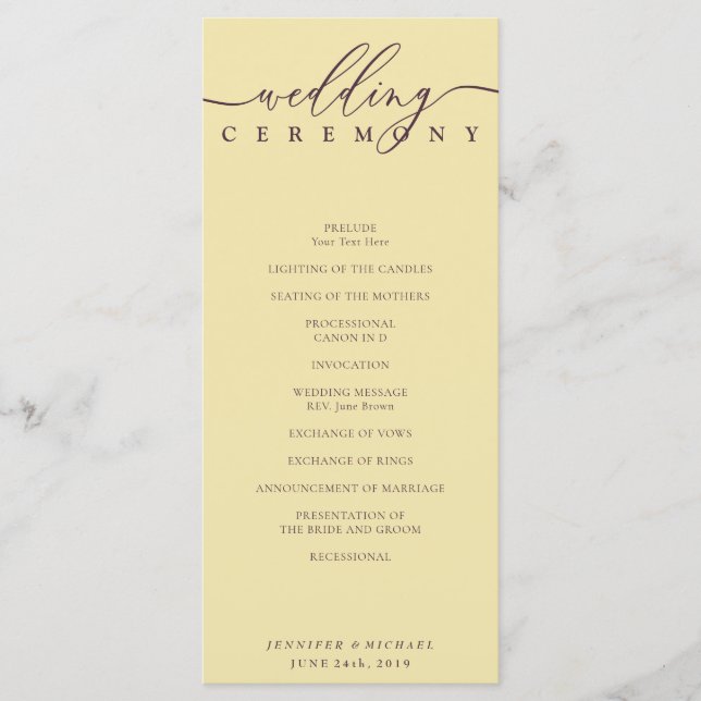 Programa Cerimônia de Casamento com Roteiro Mínimo de Figue (Frente)