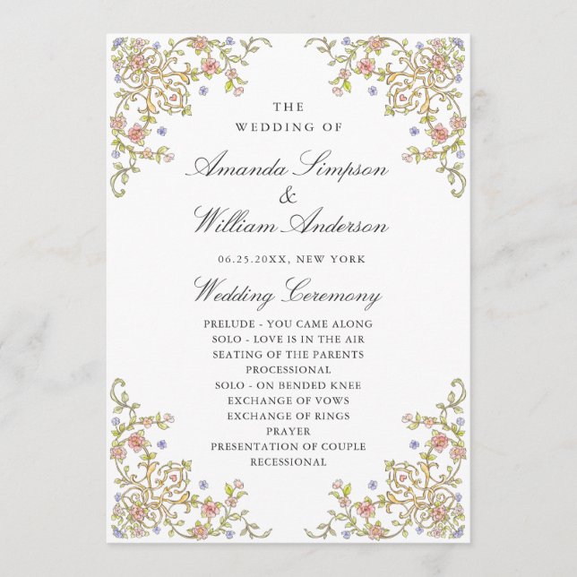 Programa Cerimônia de casamento da Ornamentado Vitoriana Gr (Frente)