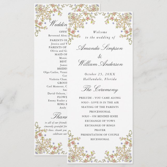 Programa Cerimônia de casamento da Ornamentado Vitoriana Gr (Frente/Verso)