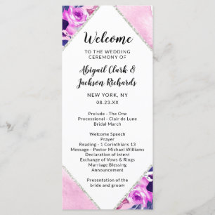 Programa Cerimônia de Casamento de Diamante Floral Roxo Enc