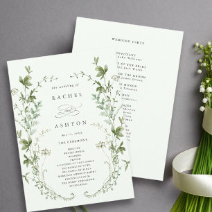 Programa Cerimônia de Casamento de Flor Selvagem Verde-Pale