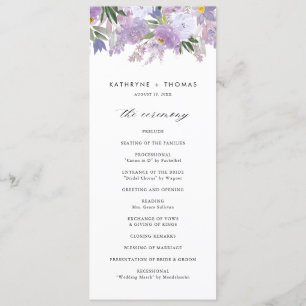 Programa Cerimônia de Casamento de Flores Púrpuras com Aqua