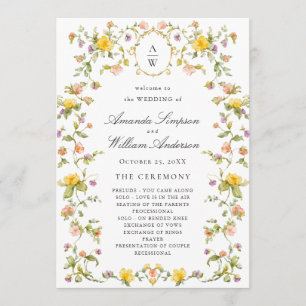 Programa Cerimônia de Casamento de Flores Selvagens de Aqua