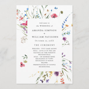 Programa Cerimônia de Casamento de Flores Selvagens de Aqua