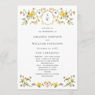 Programa Cerimônia de Casamento de Flores Selvagens de Aqua
