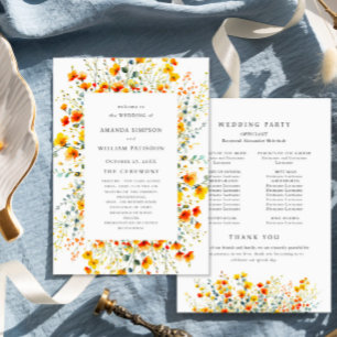 Programa Cerimônia de Casamento de Flores Selvagens de Aqua