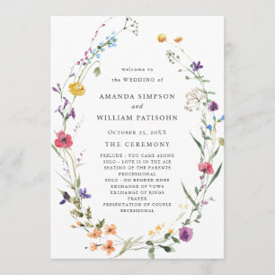 Programa Cerimônia de Casamento de Flores Selvagens de Aqua
