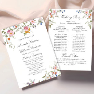 Programa Cerimônia de Casamento de Flores Selvagens de Past