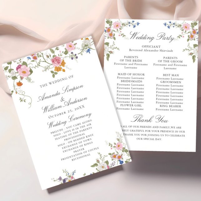 Programa Cerimônia de Casamento de Flores Selvagens de Past (Criador carregado)