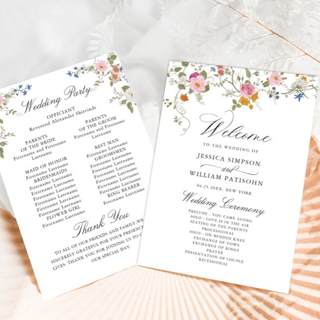 Programa Cerimônia de Casamento de Flores Selvagens de Past (Criador carregado)
