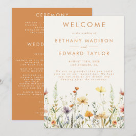 Programa Cerimônia de Casamento de Flores Silvestres Rústic