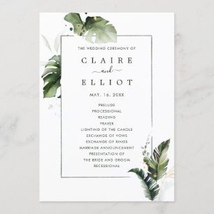 Programa Cerimônia de Casamento de Folhagem Tropical Waterc