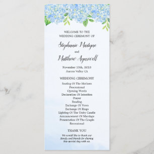 Programa Cerimônia de Casamento de Hydrangea Azul Modern Wa