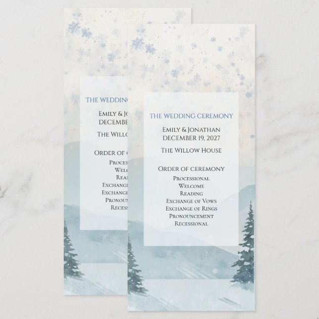 Programa Cerimônia de Casamento de Inverno na Montanha Nebu (Frente/Verso)