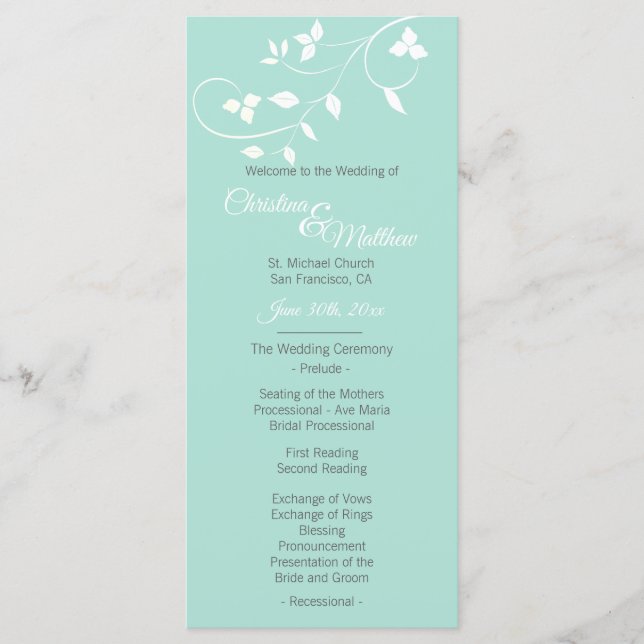 Programa Cerimônia de Casamento de Pastel Mint Green e Ligh (Frente)