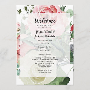 Programa Cerimônia de Casamento de Peach Watercolor Floral