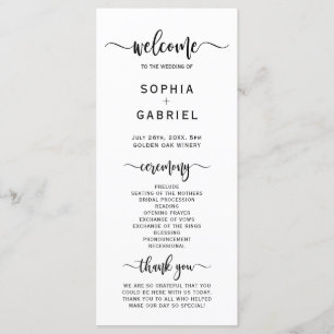 Programa Cerimônia de Casamento de Script de Caligrafia Chi